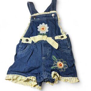 VTG Young Hearts Denim Overall Shorts